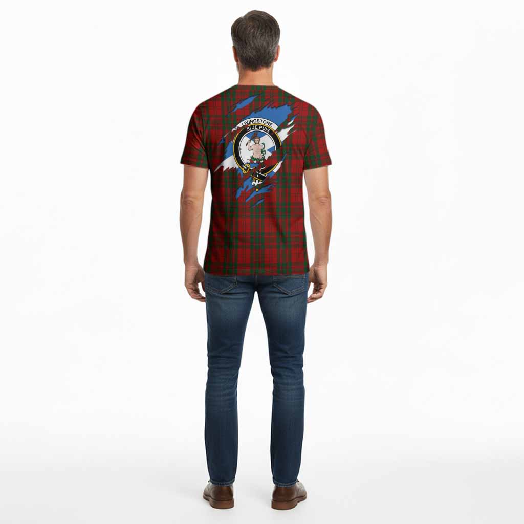 Livingstone (Livingston) Clan Crest In Me Tartan Cotton T-shirt Scotland Flag Style