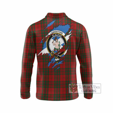 Livingstone (Livingston) Clan Crest In Me Tartan Long Sleeve Polo Shirt Scotland Flag Style