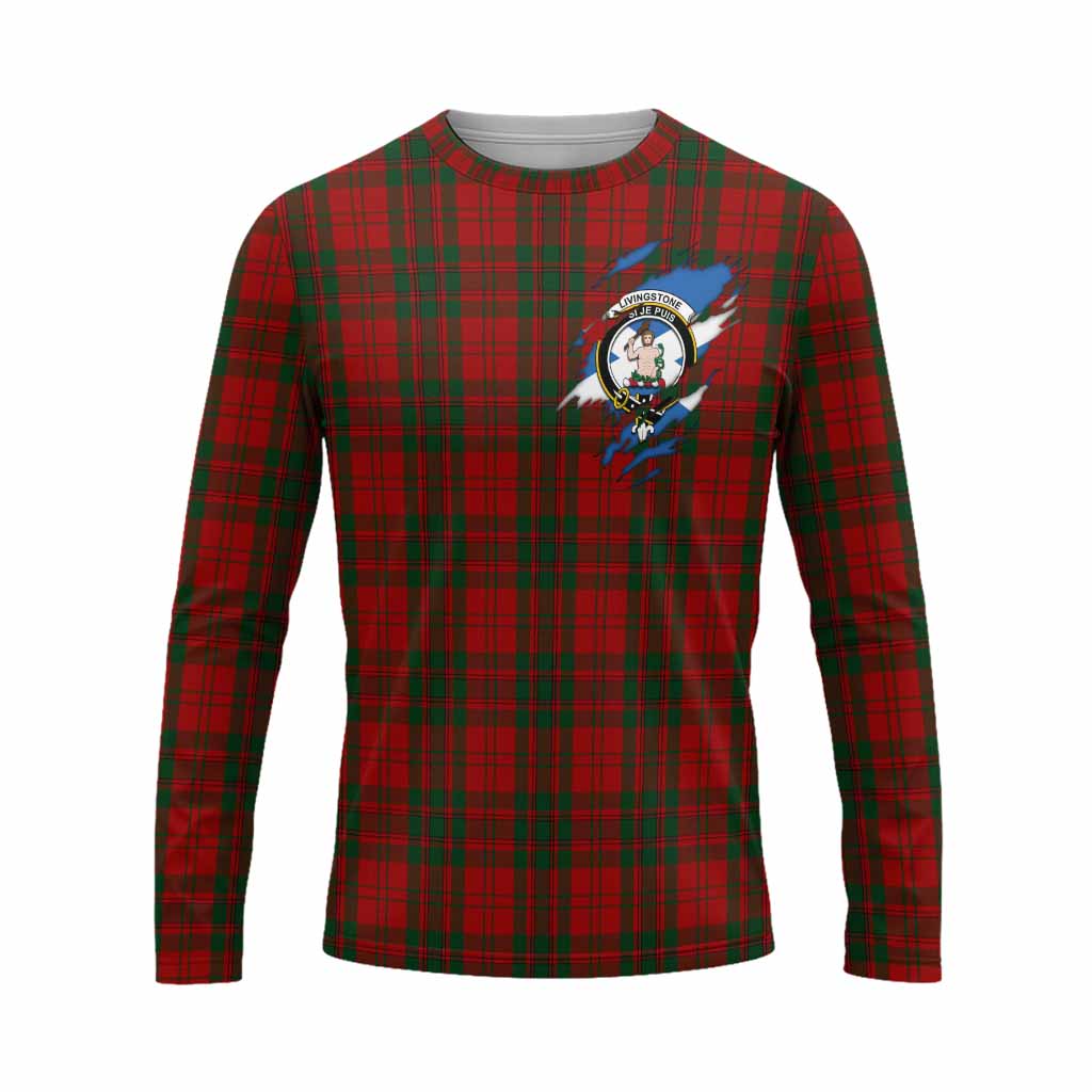 Livingstone (Livingston) Clan Crest In Me Tartan Long Sleeve T-Shirt Scotland Flag Style