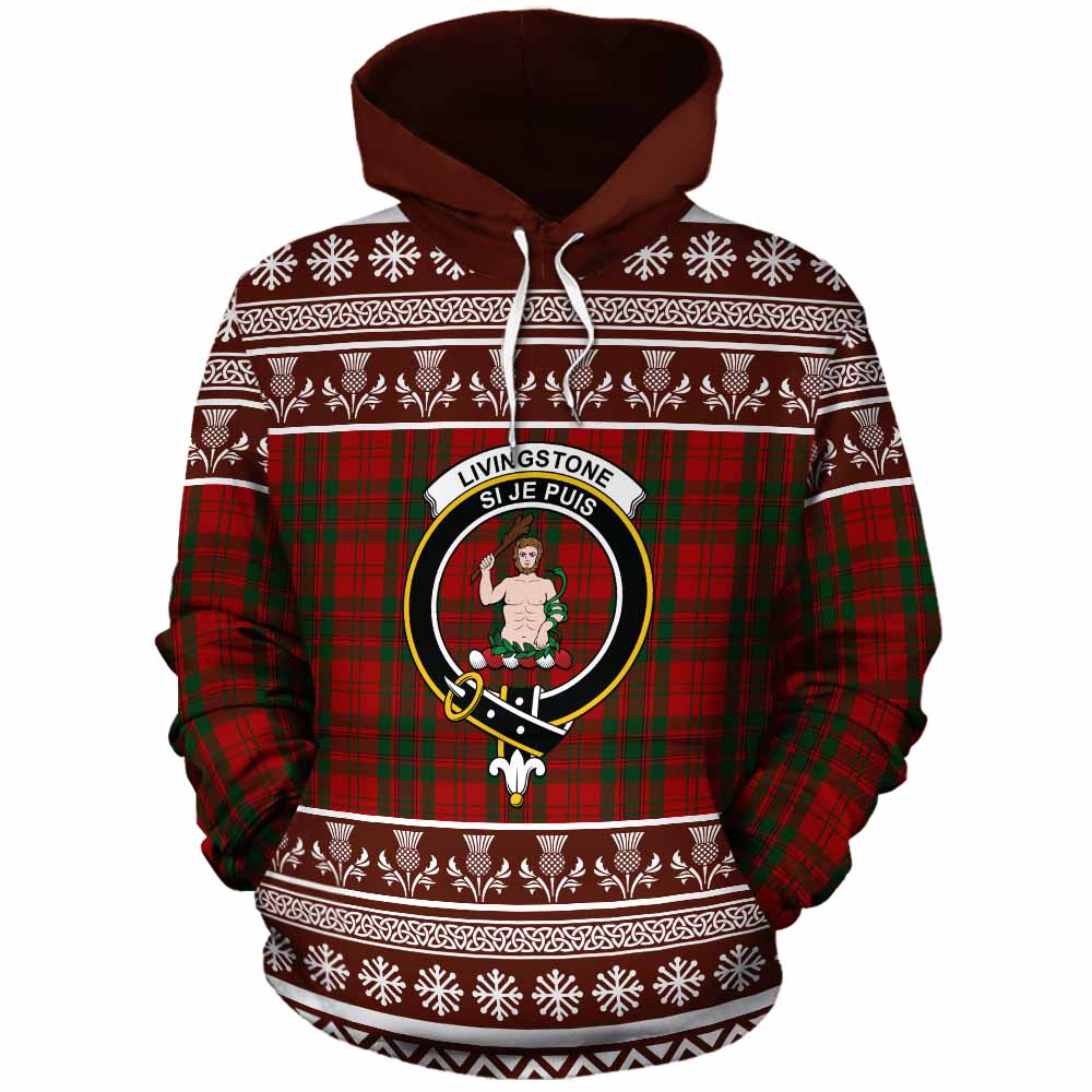 Livingstone (Livingston) Clan Tartan Christmas Cotton Hoodie with Family Crest - Tartan Vibes Clothing