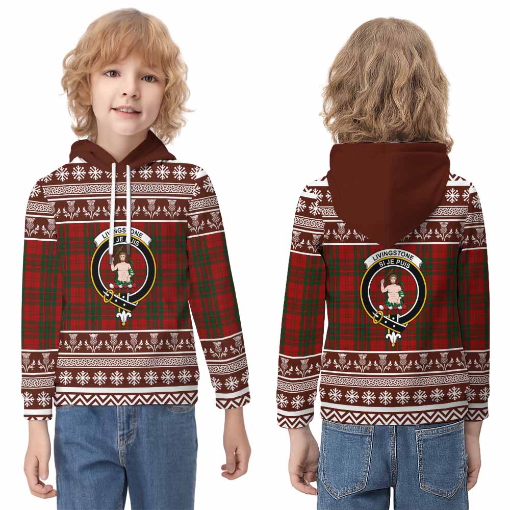 Livingstone (Livingston) Clan Tartan Christmas Kid Hoodie with Family Crest - Tartan Vibes Clothing