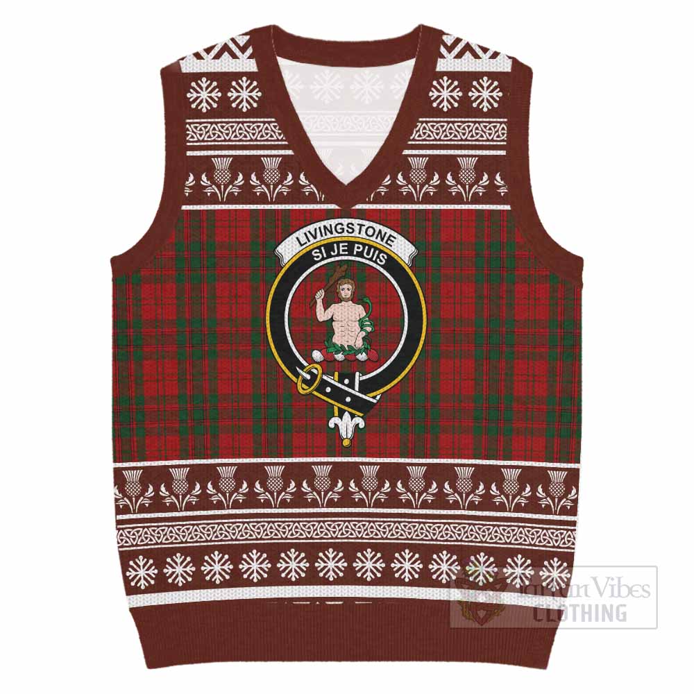 Livingstone (Livingston) Clan Tartan Christmas Knitted V-Neck Vest with Family Crest - Tartan Vibes Clothing