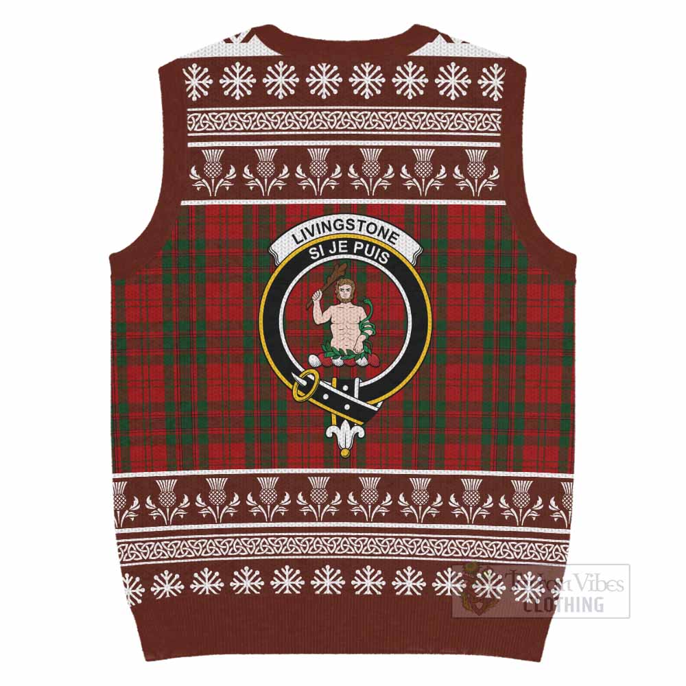 Livingstone (Livingston) Clan Tartan Christmas Knitted V-Neck Vest with Family Crest - Tartan Vibes Clothing