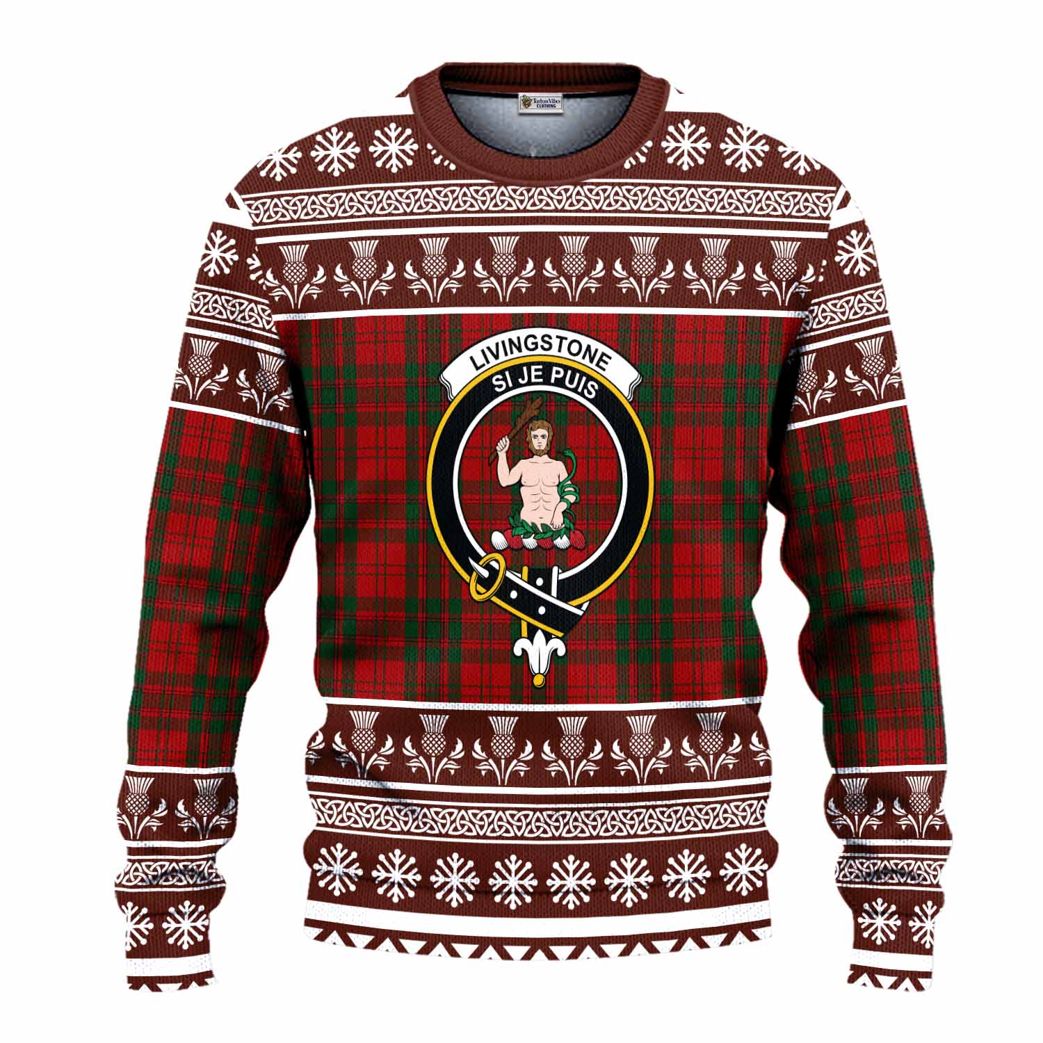 Livingstone (Livingston) Clan Tartan Christmas Ugly Sweater with Family Crest - Tartan Vibes Clothing