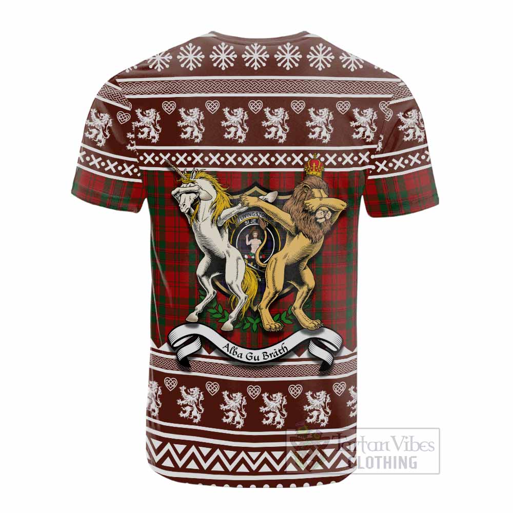 Livingstone (Livingston) Clan Tartan Crest Christmas Cotton T-shirt Coat of Arms Funny Style - Tartan Vibes Clothing