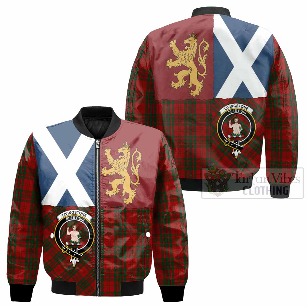 Livingstone (Livingston) Crest Tartan Bomber Jacket with Lion Rampant Saltire Style