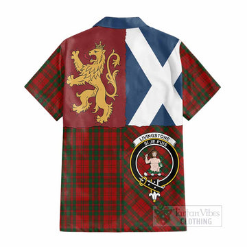 Livingstone (Livingston) Crest Tartan Cotton Hawaiian Shirt with Lion Rampant Saltire Style - Tartan Vibes Clothing