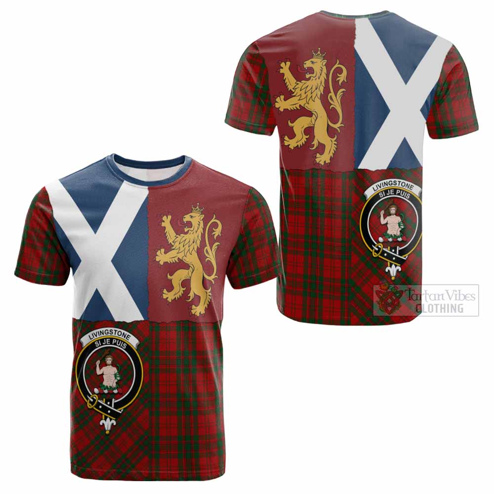 Livingstone (Livingston) Crest Tartan Cotton T-shirt with Lion Rampant Saltire Style - Tartan Vibes Clothing