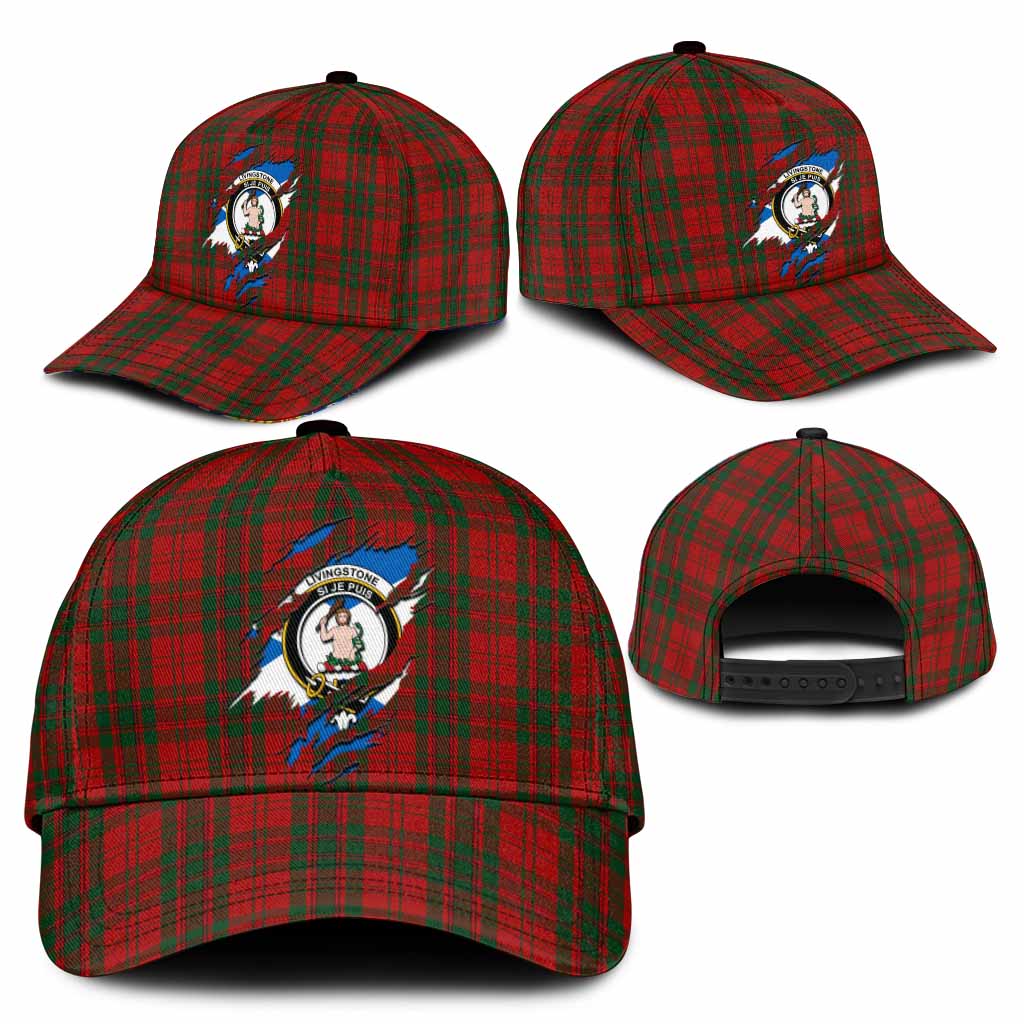 Livingstone Tartan Classic Cap with Family Crest In Me Style