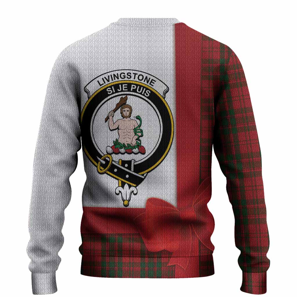 Livingstone (Livingston) Tartan Crest Christmas Christmas Ugly Sweater Highland Cow Bagpipes Coquette Bow Style