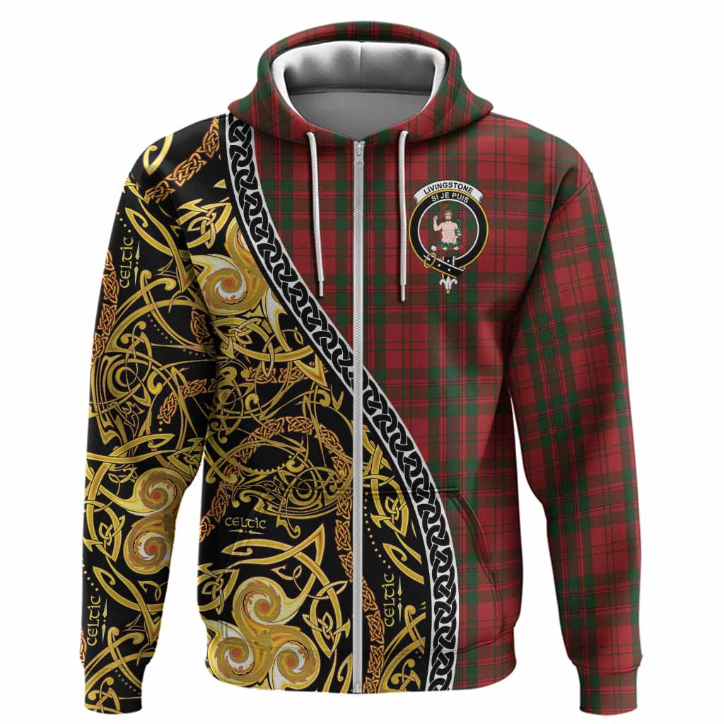 Livingstone (Livingston) Tartan Crest Hoodie Celtic Knot and Triple Trickle Spiral Symbols