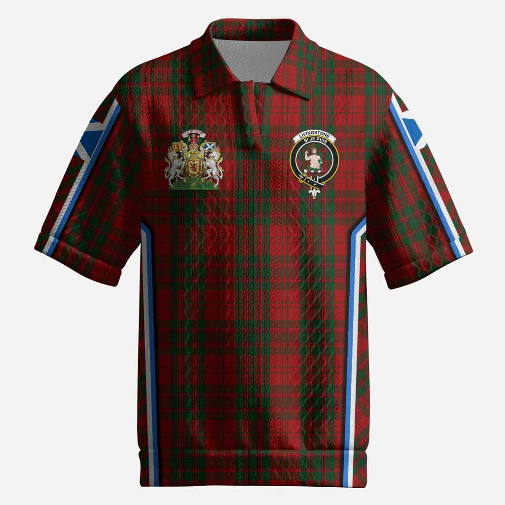 Livingstone (Livingston) Tartan Crest Men’s Polo Sweater Top Scotland Coat of Arm Flag Style