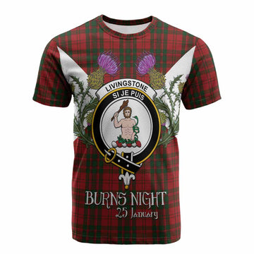 Livingstone (Livingston) Tartan Family Crest Cotton T-shirt Scottish Burns Night Thistle Floral