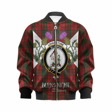 Livingstone (Livingston) Tartan Family Crest Kid Bomber Jacket Scottish Burns Night Thistle Floral