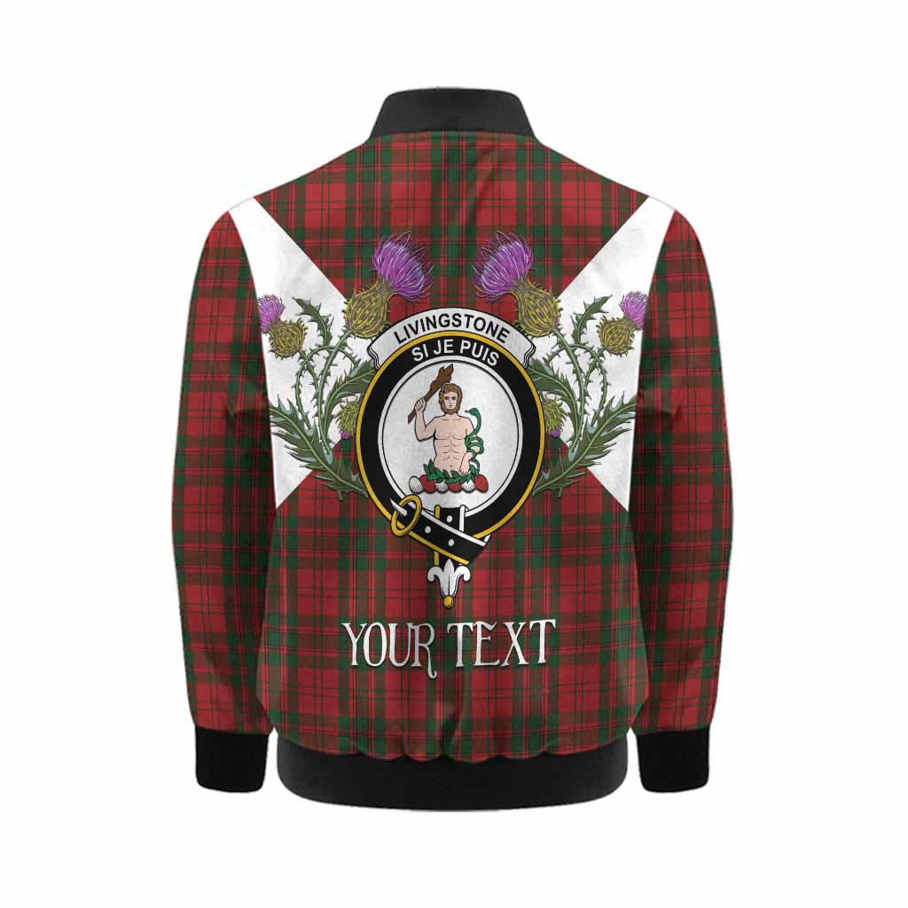 Livingstone (Livingston) Tartan Family Crest Kid Bomber Jacket Scottish Burns Night Thistle Floral