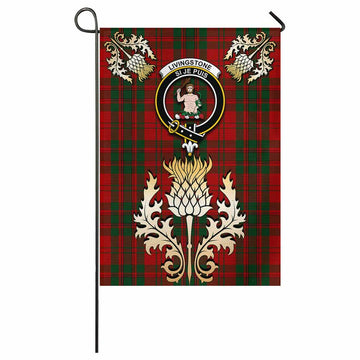 Livingstone (Livingston) Tartan Garden Flag with Golden Regal Scottish Thistle Emblem