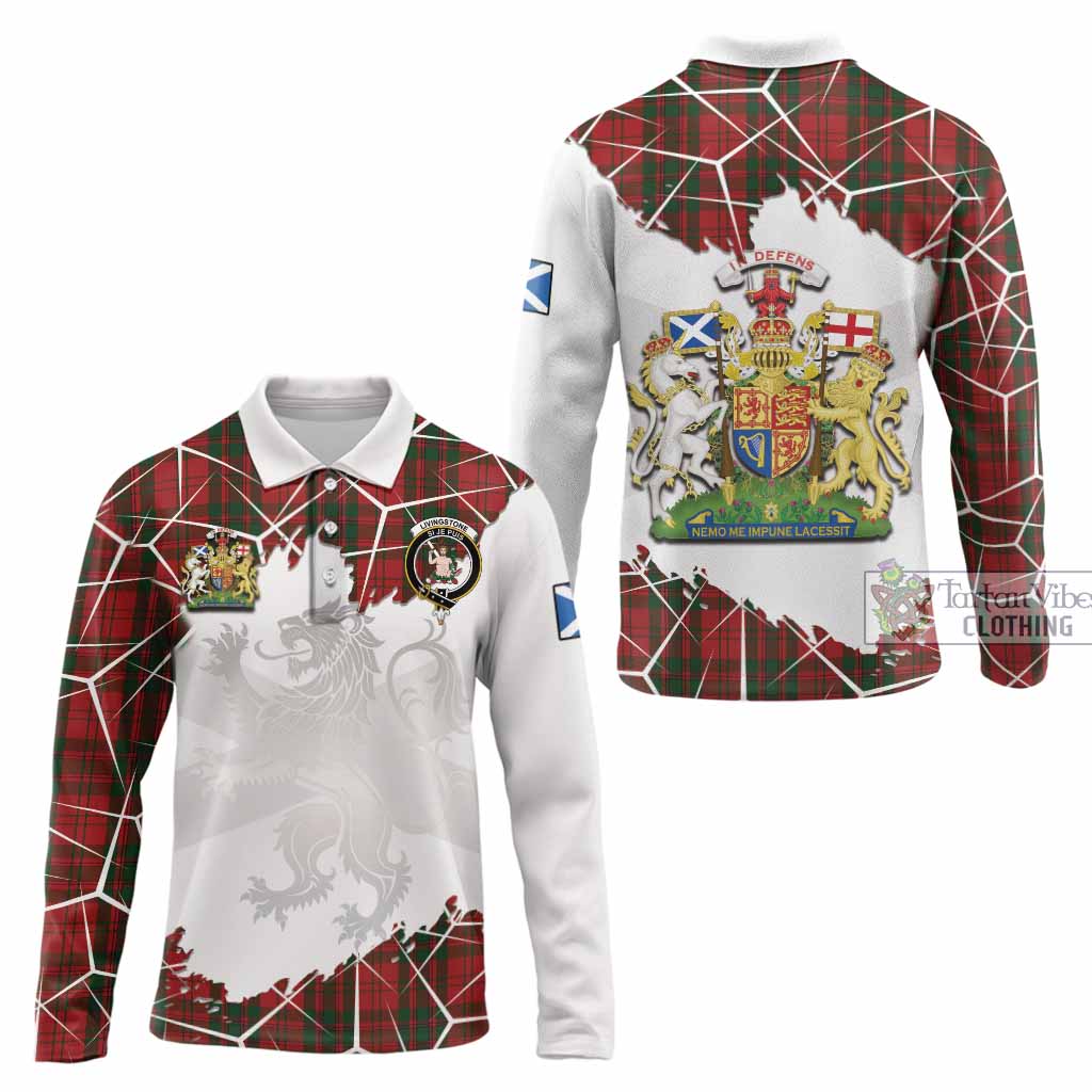 Livingstone (Livingston) Tartan Long Sleeve Polo Shirt with Family Crest and Lion Rampant Grunge Style