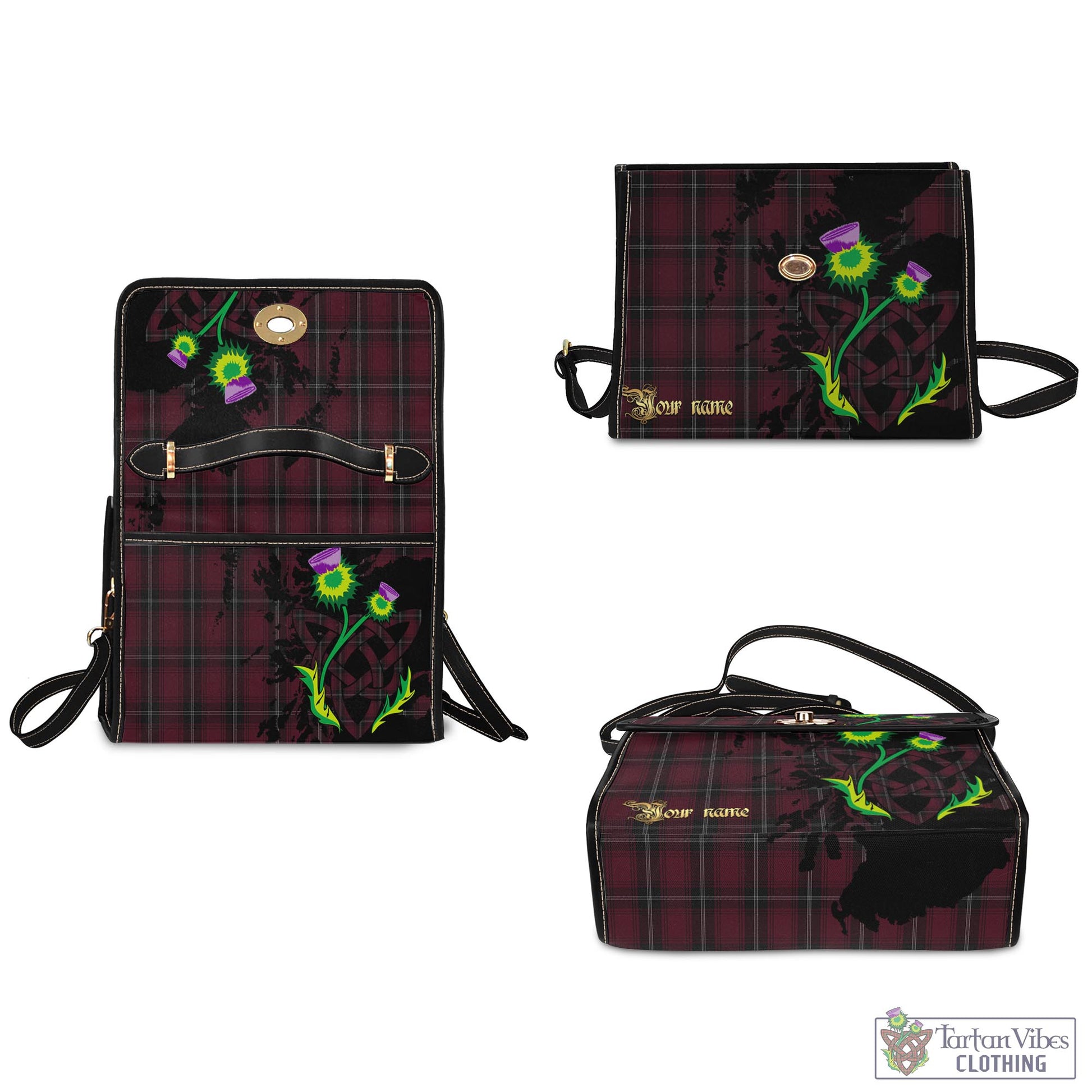 Tartan Vibes Clothing Llewellen of Wales Tartan Waterproof Canvas Bag with Scotland Map and Thistle Celtic Accents