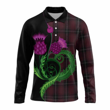 Llewellen of Wales Tartan Long Sleeve Polo Shirt Traditional Scottish Thistle