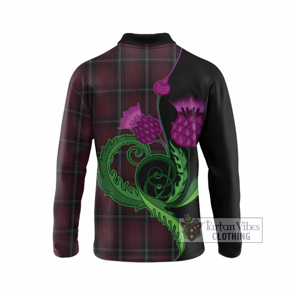Llewellen of Wales Tartan Long Sleeve Polo Shirt Traditional Scottish Thistle