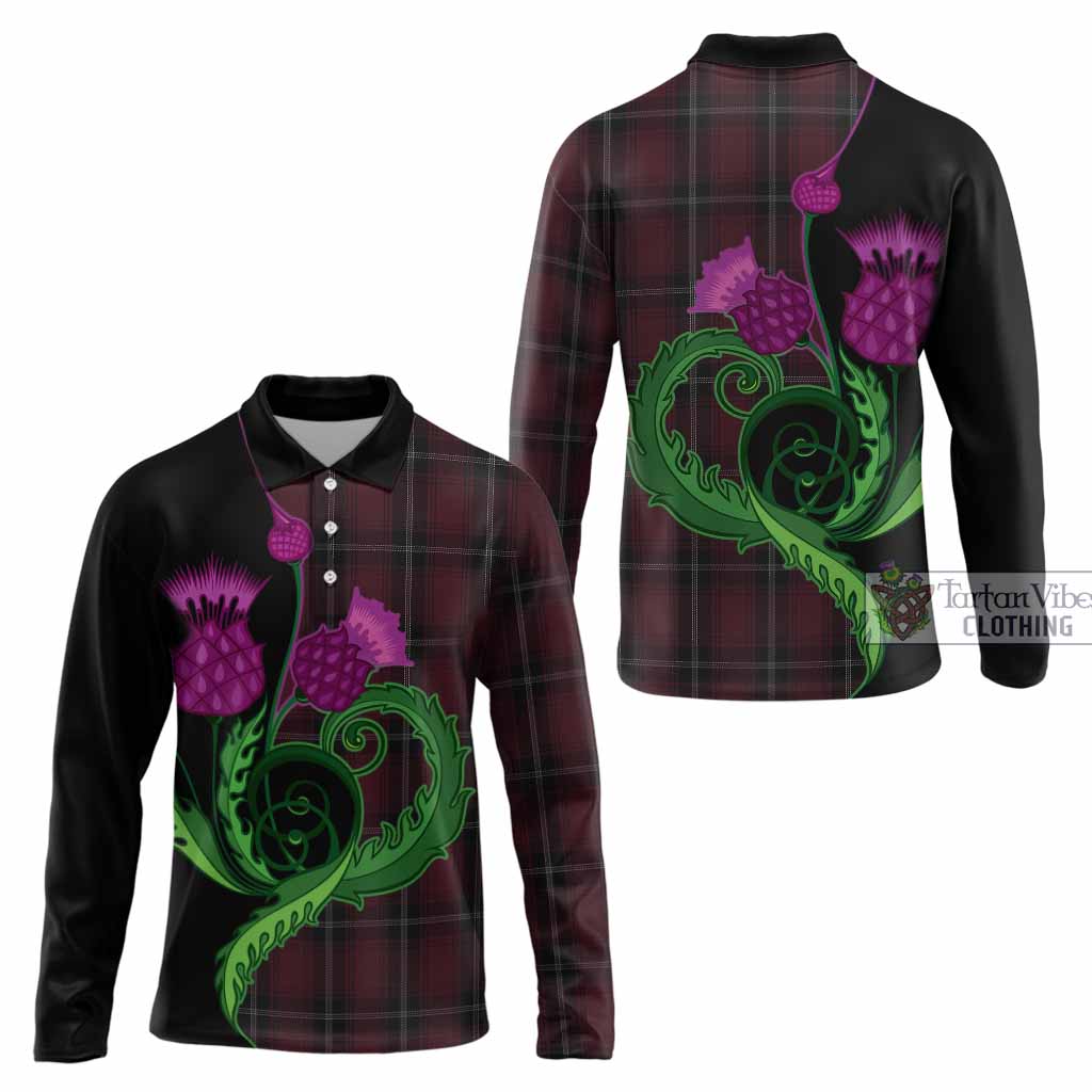 Llewellen of Wales Tartan Long Sleeve Polo Shirt Traditional Scottish Thistle