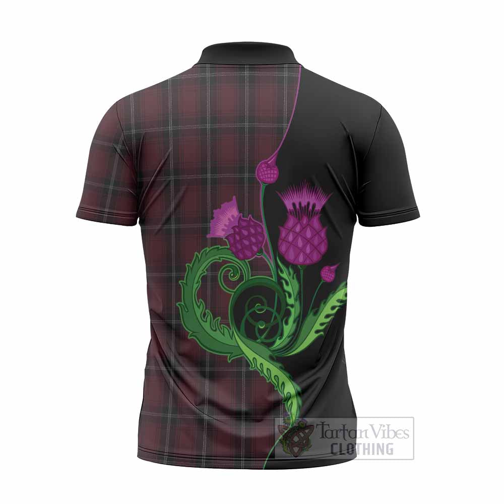 Llewellen of Wales Tartan Zipper Polo Shirt Traditional Scottish Thistle