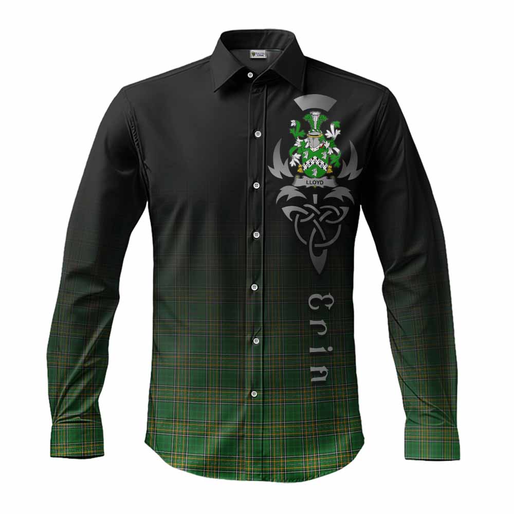 Tartan Vibes Clothing Lloyd Irish Clan Long Sleeve Button Shirt with Coat of Arms Erin Go Bragh Celtic Inspired