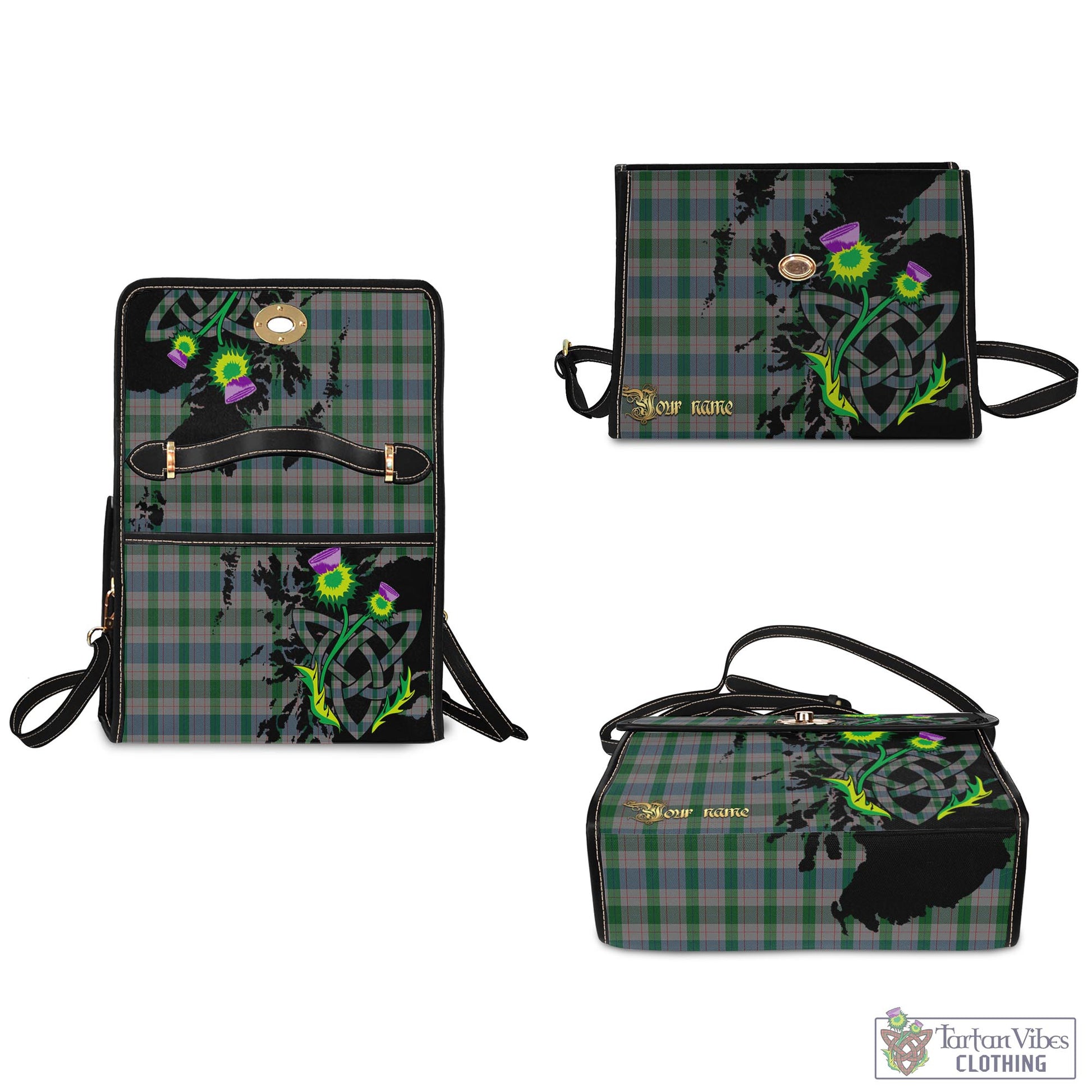 Tartan Vibes Clothing Lloyd of Wales Tartan Waterproof Canvas Bag with Scotland Map and Thistle Celtic Accents