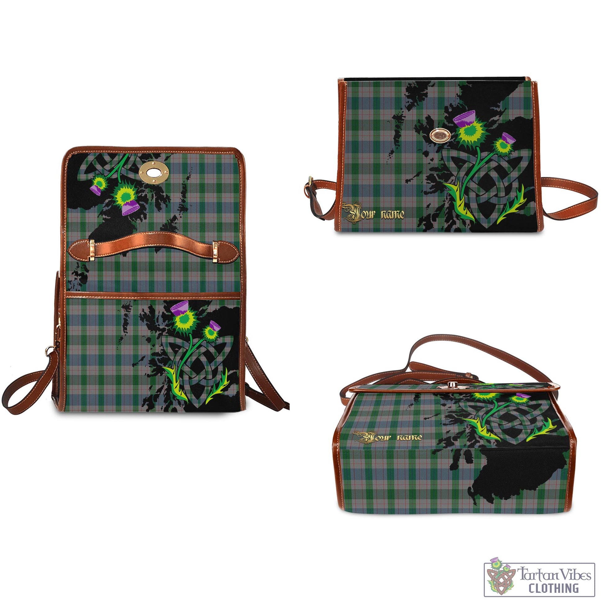 Tartan Vibes Clothing Lloyd of Wales Tartan Waterproof Canvas Bag with Scotland Map and Thistle Celtic Accents