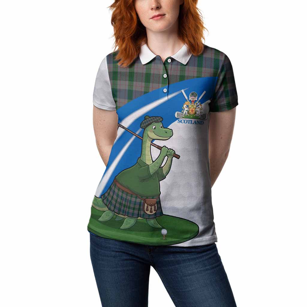 Lloyd of Wales Tartan Crest Golf Nessie Women Polo Shirt Loch Ness Monster Sporty Style