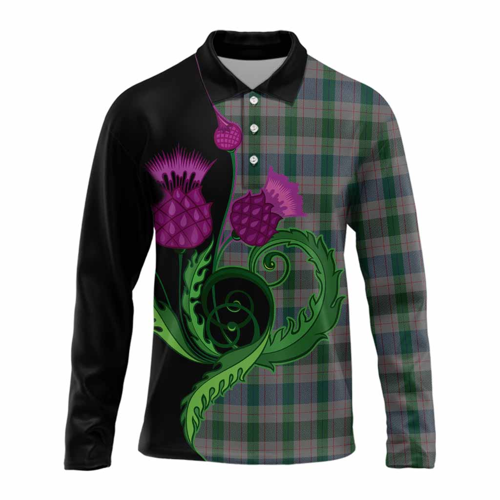 Lloyd of Wales Tartan Long Sleeve Polo Shirt Traditional Scottish Thistle