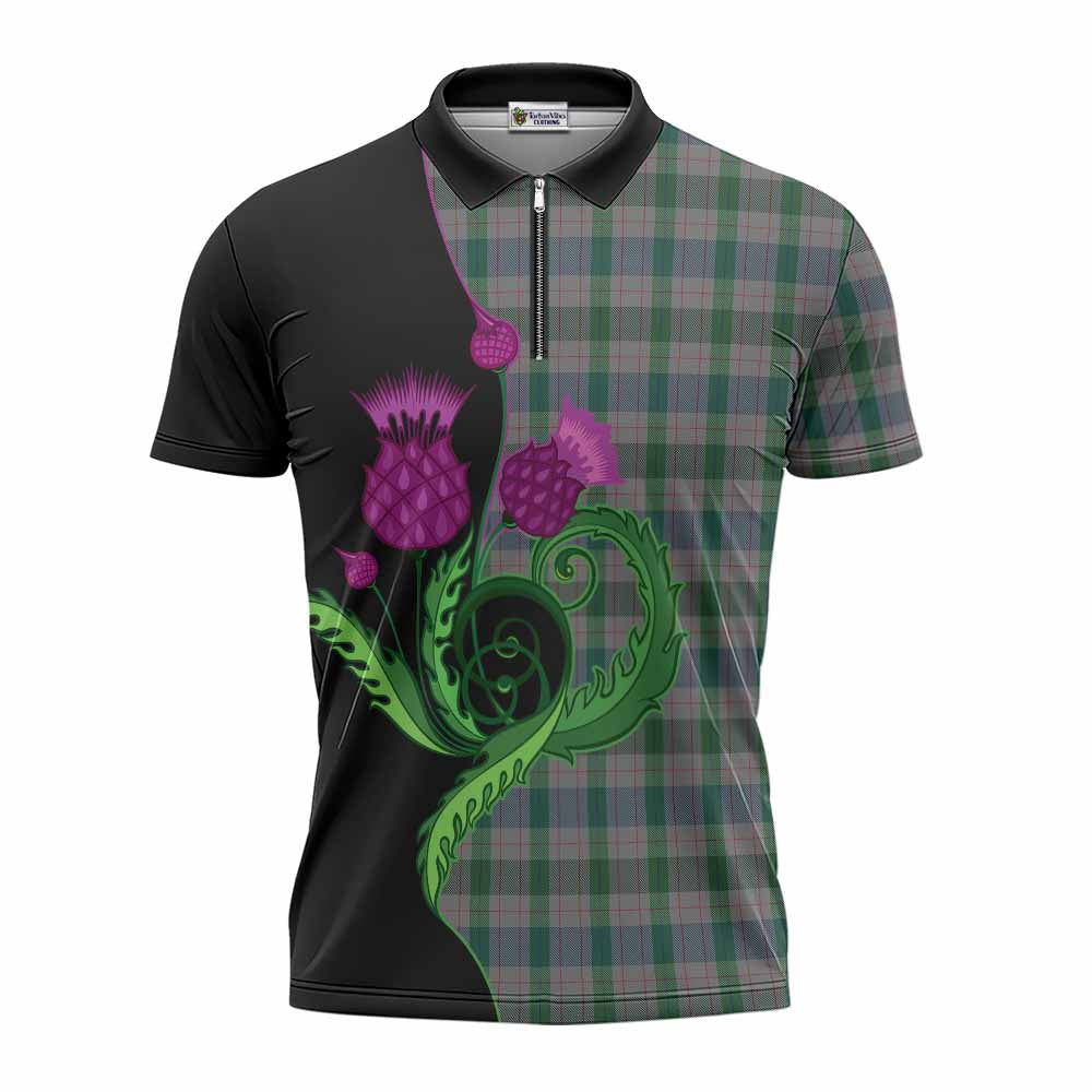 Lloyd of Wales Tartan Zipper Polo Shirt Traditional Scottish Thistle