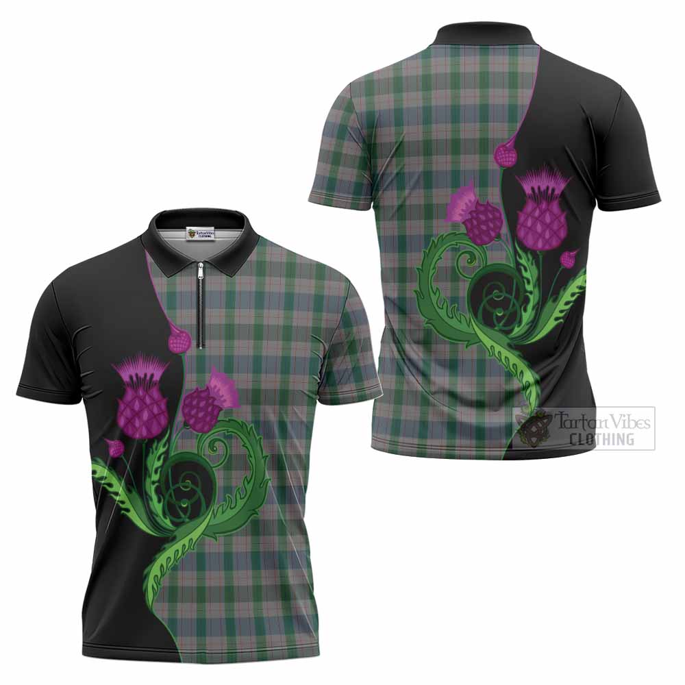 Lloyd of Wales Tartan Zipper Polo Shirt Traditional Scottish Thistle