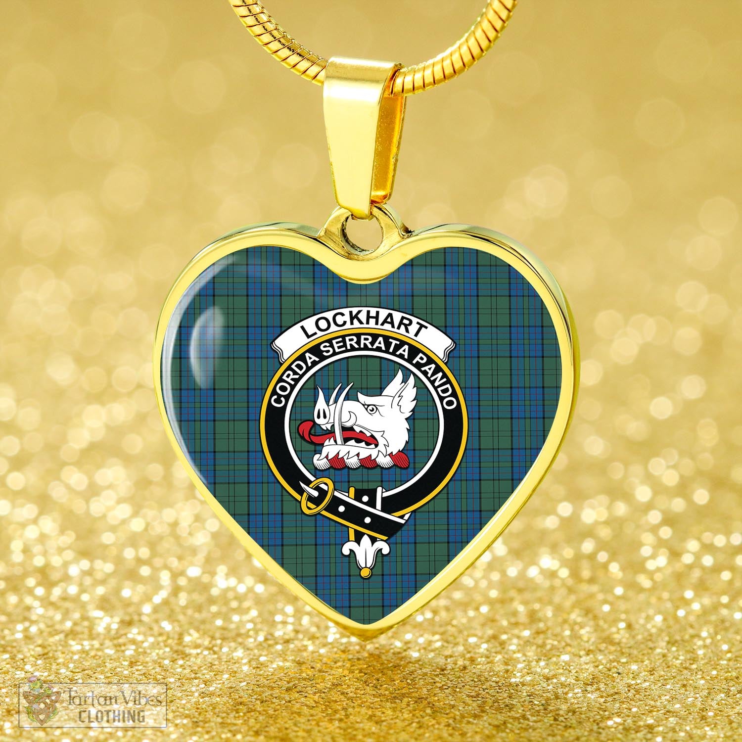 Lockhart Tartan Heart Necklace with Family Crest - Tartan Vibes Clothing