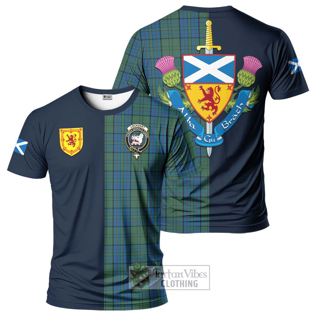 Tartan Vibes Clothing Lockhart Tartan T-Shirt Alba with Scottish Lion Royal Arm Half Style