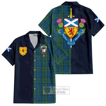 Lockhart Tartan Hawaiian Shirt Alba with Scottish Lion Royal Arm Half Style Kid - Tartan Vibes Clothing