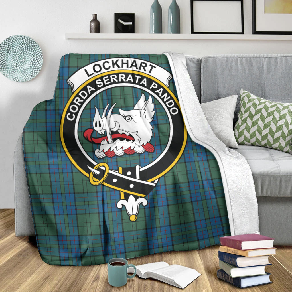 Lockhart Tartan Blanket with Family Crest X-Large 59 x 79 inches 150 x 200 cm - Tartan Vibes Clothing