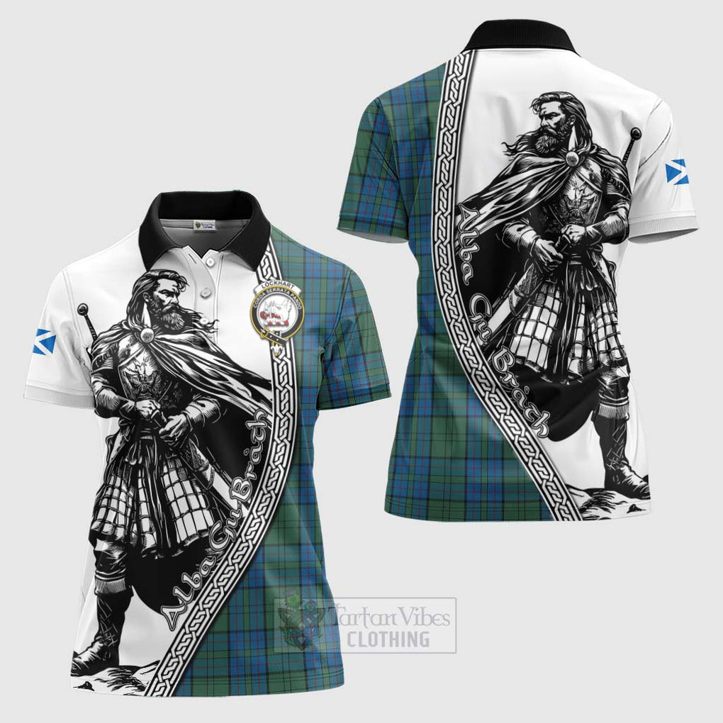 Lockhart Tartan Clan Crest Women's Polo Shirt with Highlander Warrior Celtic Style Women - Tartan Vibes Clothing