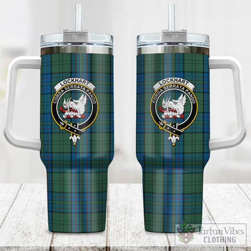 Lockhart Tartan and Family Crest Tumbler with Handle