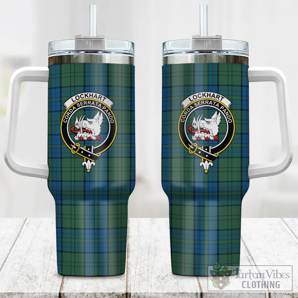 Lockhart Tartan Tumbler with Handle with Family Crest One Size 40 OZ - Tartan Vibes Clothing