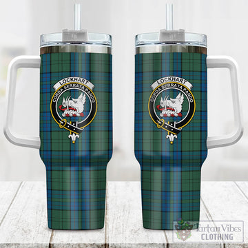 Lockhart Tartan Tumbler with Handle with Family Crest One Size 40 OZ - Tartan Vibes Clothing