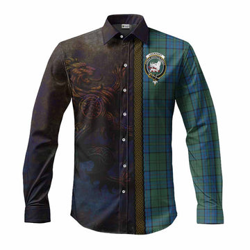Tartan Vibes Clothing Lockhart Tartan Family Crest Long Sleeve Button Shirt Alba Gu Brath Be Brave Lion Ancient Style