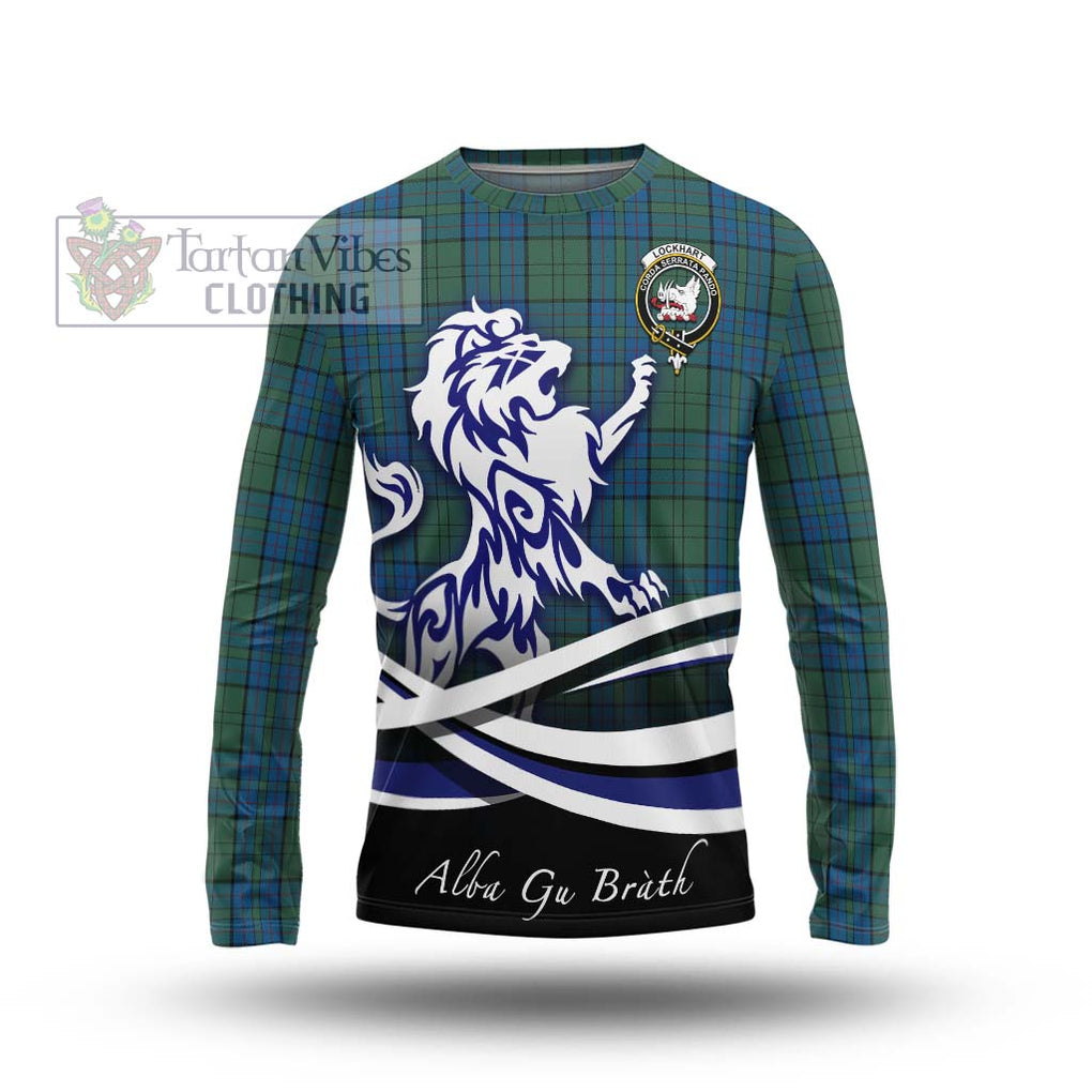 Lockhart Tartan Long Sleeve T-Shirt with Alba Gu Brath Regal Lion Emblem Unisex - Tartan Vibes Clothing