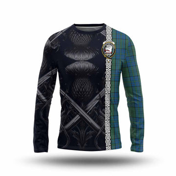 Lockhart Tartan Long Sleeve T-Shirt with Family Crest Cross Sword Thistle Celtic Vibes Unisex - Tartan Vibes Clothing