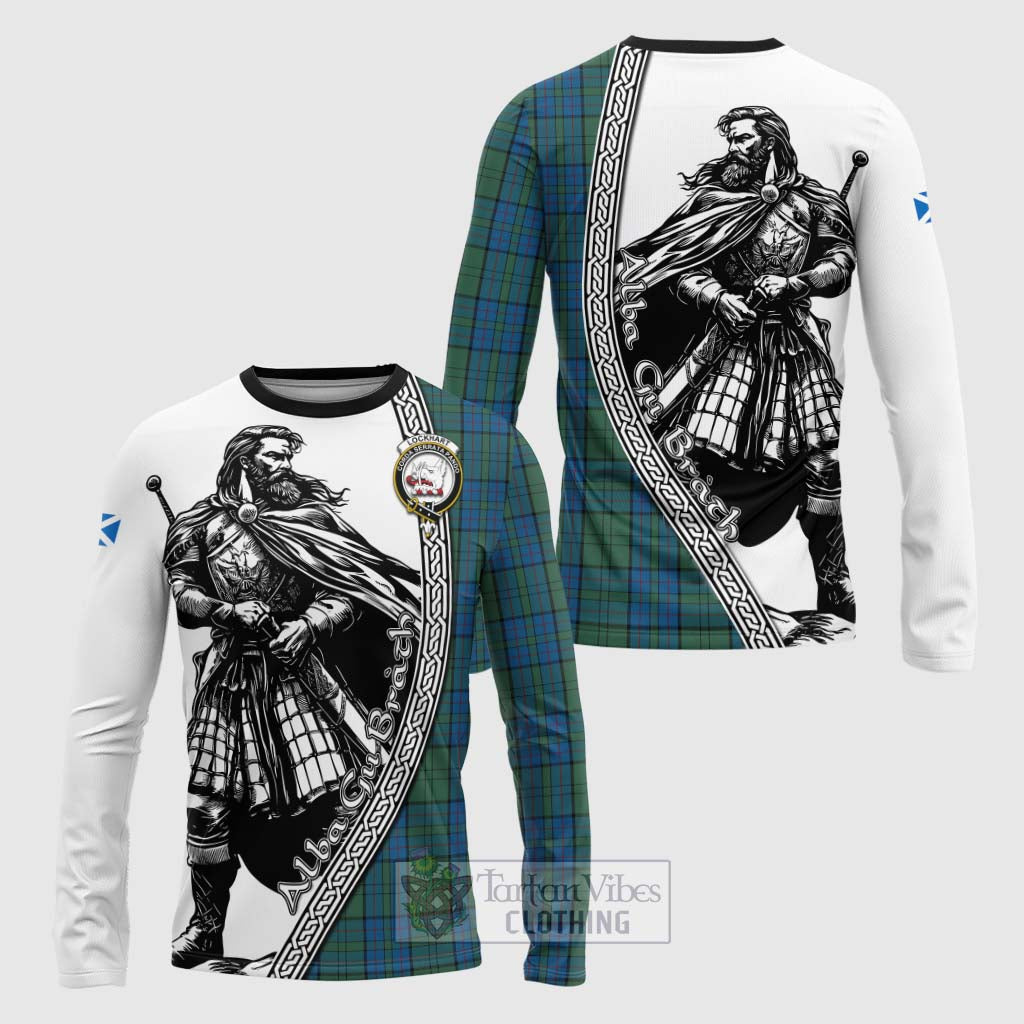 Lockhart Tartan Clan Crest Long Sleeve T-Shirt with Highlander Warrior Celtic Style Unisex - Tartan Vibes Clothing