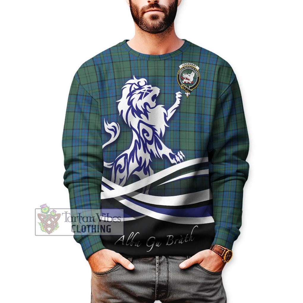 Lockhart Tartan Sweatshirt with Alba Gu Brath Regal Lion Emblem Unisex - Tartan Vibes Clothing