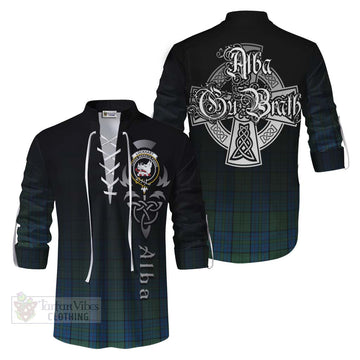 Lockhart Tartan Ghillie Kilt Shirt Featuring Alba Gu Brath Family Crest Celtic Inspired