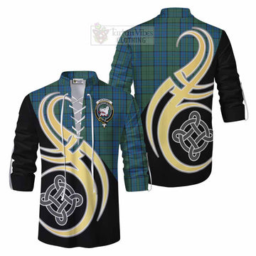 Lockhart Tartan Ghillie Kilt Shirt with Family Crest and Celtic Symbol Style Men - Tartan Vibes Clothing