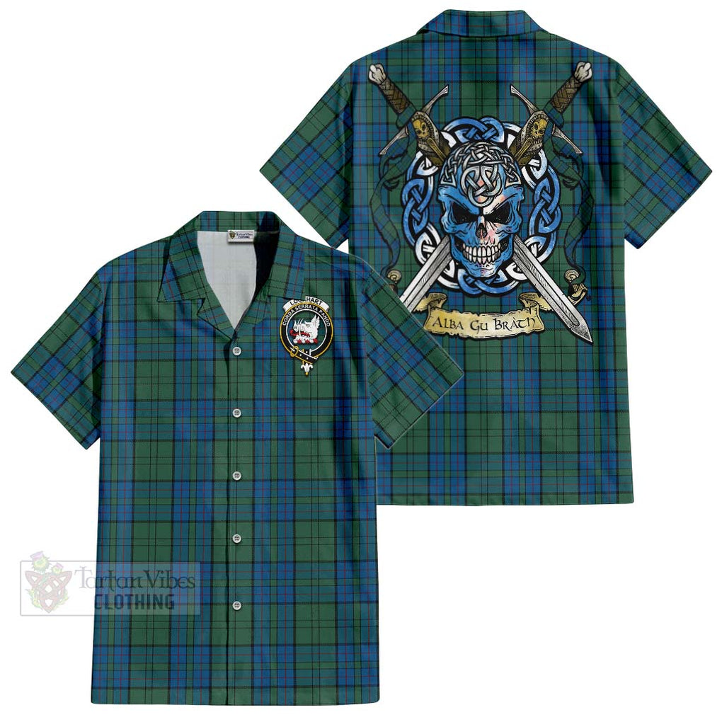 Lockhart Tartan Hawaiian Shirt with Family Crest Celtic Skull Style Kid - Tartan Vibes Clothing