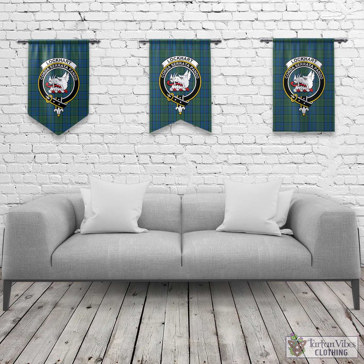 Lockhart Tartan Gonfalon, Tartan Banner with Family Crest Rectangle - Tartan Vibes Clothing